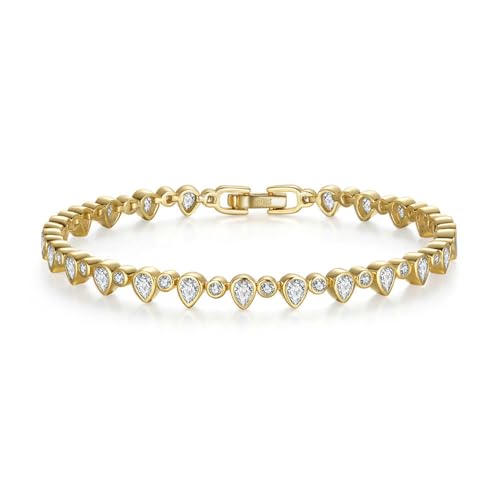 Lieson Damen Armband Silber 925, Armbänder Tropfen und Rund Zirkonia Gold 18CM, Geburtstag Muttertag Weihnachten Geschenk für Mama Ehefrau Freundin von Lieson