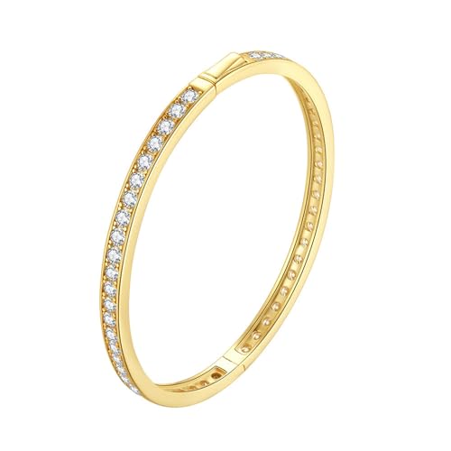 Lieson Damen Armband Silber 925, Armreifen Frauen Reihe 3MM Rund Zirkonia Gold, Geburtstag Muttertag Weihnachten Geschenk für Mama Ehefrau Freundin von Lieson