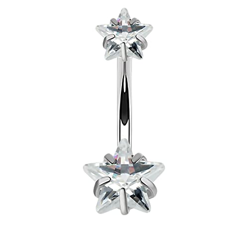 Lieson Damen Bauchnabelpiercing Sexy, Chirurgenstahl Bauchnabelpiercing Weiß Zirkonia Sterne Banane Bauchnabelpiercing Silber von Lieson