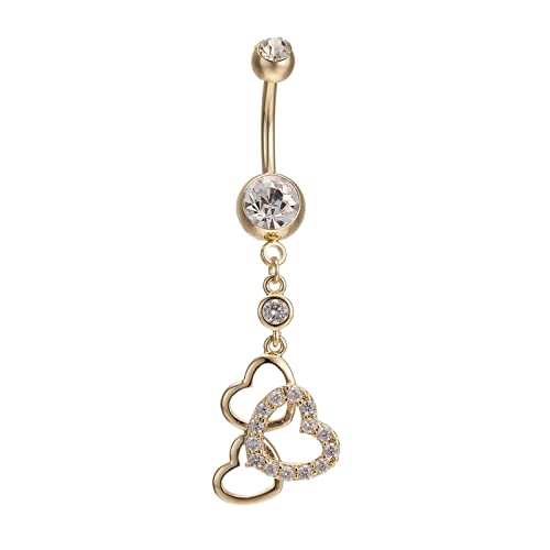 Lieson Damen Bauchnabelpiercing Sexy, Hängendes Bauchnabelpiercing Chirurgenstahl Hohl Herz Zirkonia Bauchnabelpiercing Bananabell Gold von Lieson