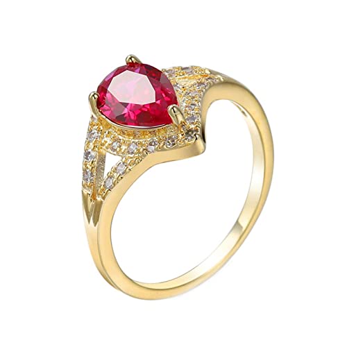 Lieson Damen Goldringe, Ehering Damen Vergoldet Elegant Trauringe Damen Tropfen Rosa Zirkonia Ring Größe 60 (19.1) von Lieson