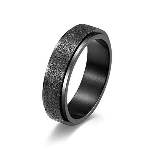 Lieson Damen Herren Ringe Edelstahl Partnerringe, 6MM Matt Drehbar Verlobungsringe Freundschaftsringe Eheringe Hochzeitsringe für Herren Damen Schwarz Größe 62 (19.7) von Lieson