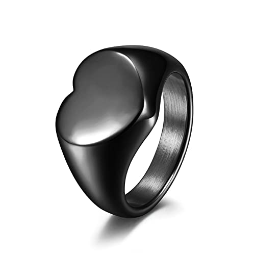 Lieson Damen Herren Ringe Edelstahl Partnerringe, Poliert Herz Breit 13MM Gravur Personalisiert Verlobungsringe Eheringe Hochzeitsringe für Herren Damen Schwarz Größe 54 (17.2) von Lieson