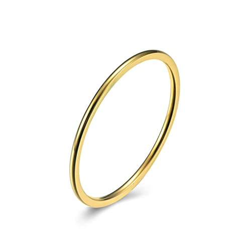 Lieson Damen Ring Edelstahl, Einfach Stapelring Dünn 1MM Verlobungsringe Freundschaftsringe Eheringe Hochzeitsringe Partnerringe für Damen Gold Größe 62 (19.7) von Lieson