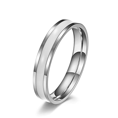Lieson Damen Ring Edelstahl, Poliert 4MM Emaille Weiß Verlobungsringe Freundschaftsringe Eheringe Hochzeitsringe Partnerringe für Damen Silber Gr.60 (19.1) von Lieson