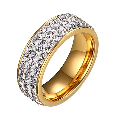 Lieson Damen Ring Edelstahl Gold, Verlobungsringe Damen Elegant 7MM Rund 3 Reihiger Zirkonia Ring Mit Gravur Personalisiert Größe 62 (19.7) von Lieson