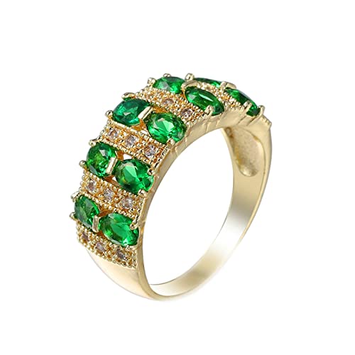 Lieson Damen Ringe Gold, Ring Frauen Vergoldet Zwei Reihen Hochzeitsringe Damen Oval Grün Zirkonia Ring Größe 54 (17.2) von Lieson