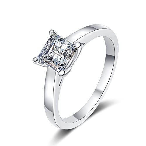 Lieson Damen Ringe für Verlobung, Eheringe Silber 925 Elegant Solitär Quadratisch Moissanit 2ct Hochzeit Ringe Frauen Silber Gr. 53 (16.9) von Lieson