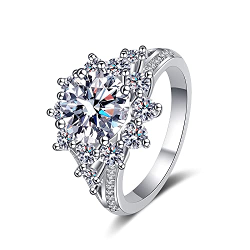 Lieson Damen Ringe für Verlobung, Frauen Ring Silber 925 Luxus Blume mit Rund Zirkonia 9MM Trauring Silber Gr. 51 (16.2) von Lieson