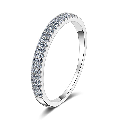 Lieson Damen Ringe für Verlobung, Hochzeit Ring Silber 925 Halbe Ewigkeit Doppelreihe Rund Moissanit 0.23ct Eheringe Frauen Silber Gr. 49 (15.6) von Lieson