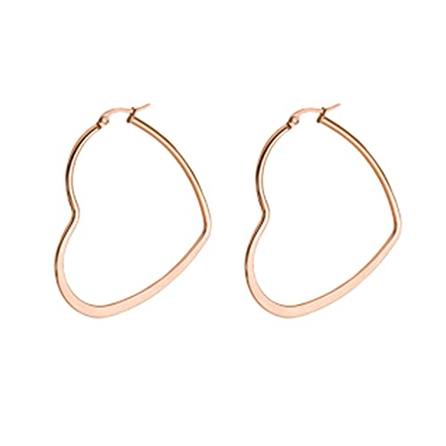 Lieson Edelstahl Ohrringe Für Damen, Creolen Damen Rosegold Ohrstecker Hohl Herz 50MM von Lieson