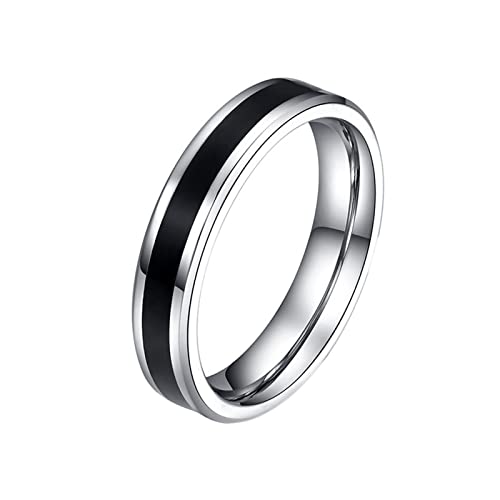 Lieson Edelstahl Ringe Frauen Silber Schwarz, Trauringe für Frauen Zweifarbig Poliert 4MM Ring Gravur Personalisiert Gr.60 (19.1) von Lieson