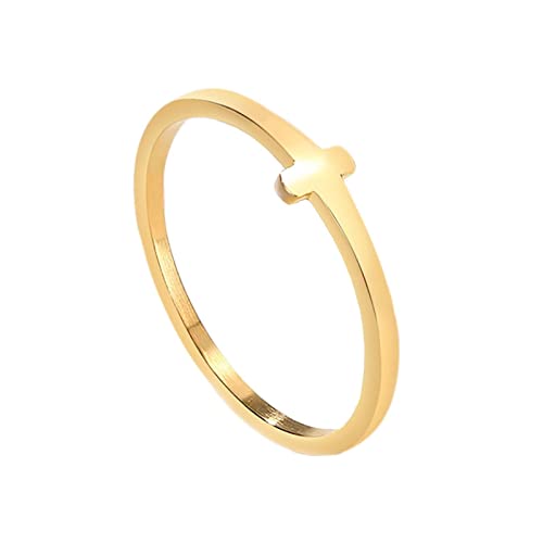 Lieson Edelstahlringe Damen Gold, Freundschaftsringe Damen Poliert Kreuz 8MM Ring Mit Gravur Personalisiert Gr.57 (18.1) von Lieson