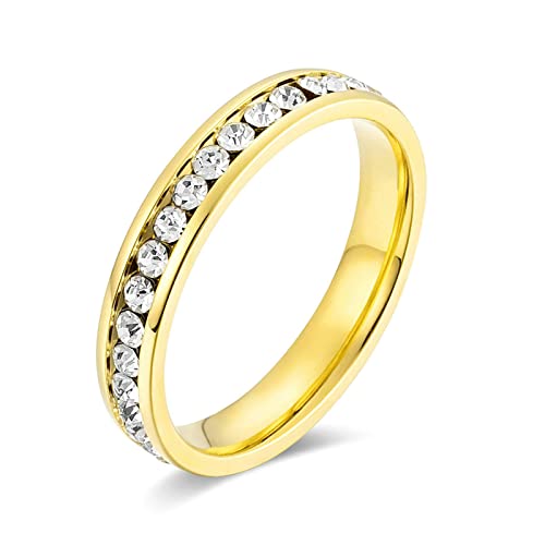 Lieson Ehering Damen Edelstahl, Stapelring 4MM Zirkonia Verlobungsringe Freundschaftsringe Hochzeitsringe Partnerringe für Damen Gold Größe 54 (17.2) von Lieson