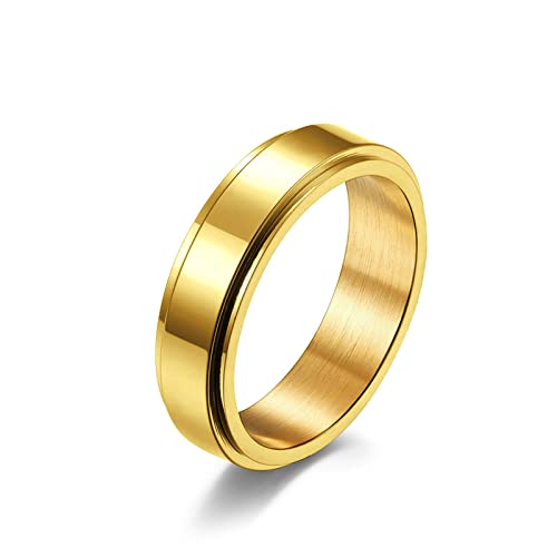 Lieson Ehering Damen Herren Edelstahl, Einfach Poliert 6MM Drehbar Verlobungsringe Freundschaftsringe Hochzeitsringe Partnerringe für Herren Damen Gold Größe 54 (17.2) von Lieson