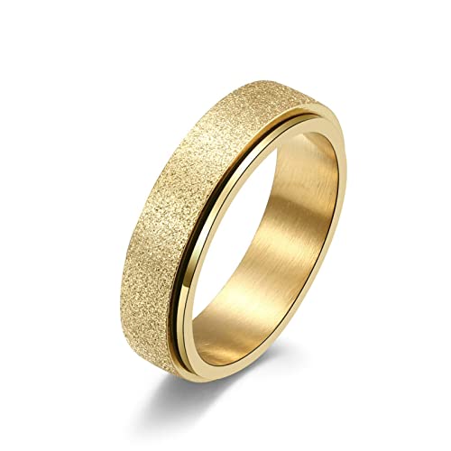 Lieson Ehering Edelstahl Frauen Männer, 6MM Matt Drehbar Verlobungsringe Freundschaftsringe Hochzeitsringe Partnerringe für Herren Damen Gold Gr.57 (18.1) von Lieson