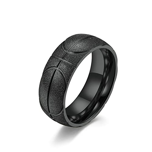 Lieson Ehering Edelstahl Männer, Matt 8MM Basketball Design Verlobungsringe Freundschaftsringe Hochzeitsringe Partnerringe für Herren Schwarz Größe 62 (19.7) von Lieson