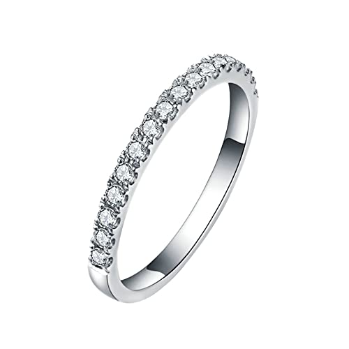 Lieson Ehering Frauen, 925 Sterling Silber Ring Damen Schlicht Reihe mit Rund Moissanit Trauringe Silber Große 58 (18.5) von Lieson