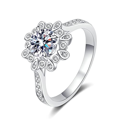 Lieson Ehering Frauen, 925 Sterling Silber Ring Damen Tropfen Blume mit 4 Krallen Rund Zirkonia 6.5MM Verlobungsringe Silber Große 60 (19.1) von Lieson