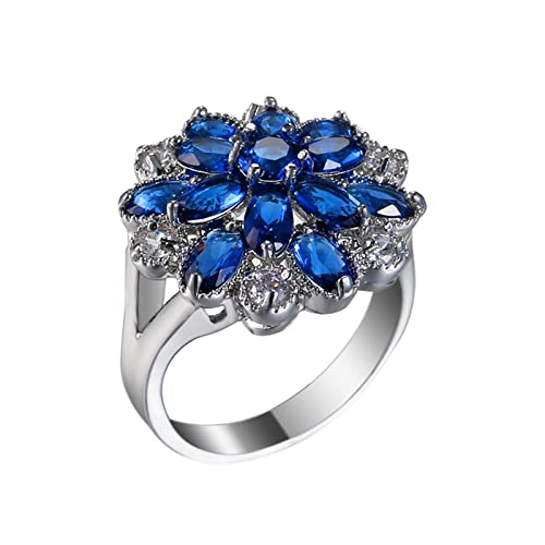 Lieson Ehering Weißgold Damen, Ringe Vergoldet Damen Luxus Blume Verlobung Ringe Frauen Oval Blau Zirkonia Ring Größe 57 (18.1) von Lieson