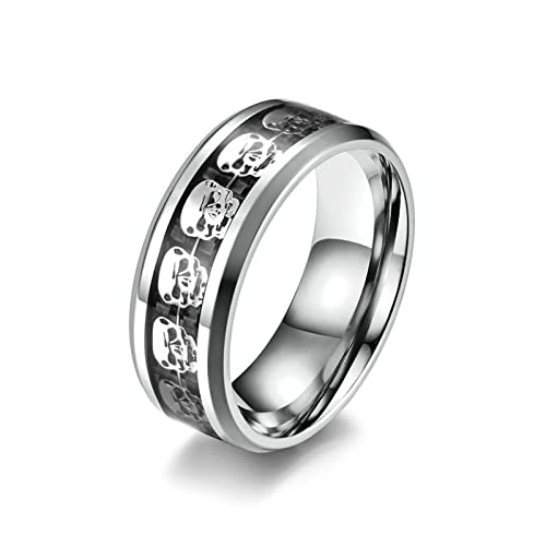 Lieson Ehering für Herren Edelstahl, Totenkopf 8MM Kohlefaser Verlobungsringe Freundschaftsringe Hochzeitsringe Partnerringe für Herren Silber Größe 65 (20.7) von Lieson