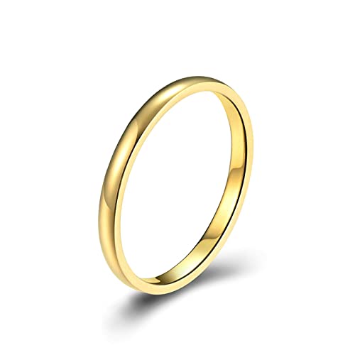 Lieson Eheringe Edelstahl Frauen, Einfach Dünn Stapelring 2MM Verlobungsringe Freundschaftsringe Hochzeitsringe Partnerringe für Damen Gold Größe 54 (17.2) von Lieson