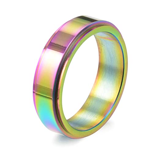 Lieson Eheringe Edelstahl Frauen Männer Partnerringe, Regenbogen 6MM Drehbar Verlobungsringe Freundschaftsringe Hochzeitsringe für Herren Damen Bunt Größe 62 (19.7) von Lieson