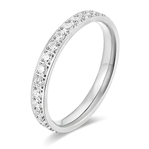 Lieson Eheringe Frauen Edelstahl, Stapelring 3MM Zirkonia Verlobungsringe Freundschaftsringe Hochzeitsringe Partnerringe für Damen Silber Gr.62 (19.7) von Lieson