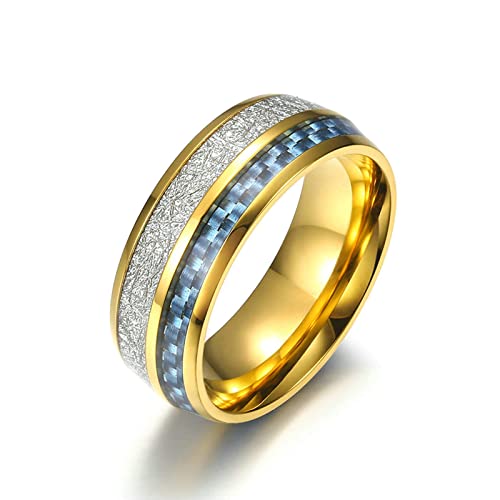 Lieson Eheringe Männer Edelstahl, 8MM Blau Kohlefaser Silberfolie Verlobungsringe Freundschaftsringe Hochzeitsringe Partnerringe für Herren Gold Blau Gr.57 (18.1) von Lieson