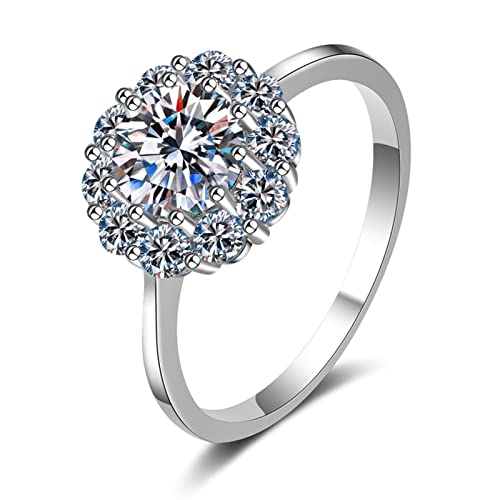 Lieson Eheringe für Frauen, Damen Ring 925 Silber Klassisch Blume mit 10 Zinken Rund Zirkonia 6.5MM Freundschaftsringe Silber Gr. 49 (15.6) von Lieson