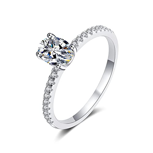 Lieson Eheringe für Frauen, Hochzeit Ring Silber 925 Luxus mit 4 Zinken Oval Moissanit 2ct Verlobungsringe Damen Silber Große 54 (17.2) von Lieson