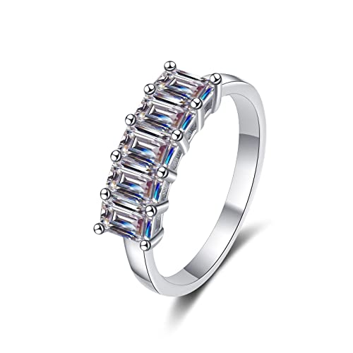 Lieson Eheringe für Frauen, Verlobung Ring Silber 925 Halbe Ewigkeit mit Rechteckig Moissanit 2.5ct Freundschaftsringe Damen Silber Große 51 (16.2) von Lieson