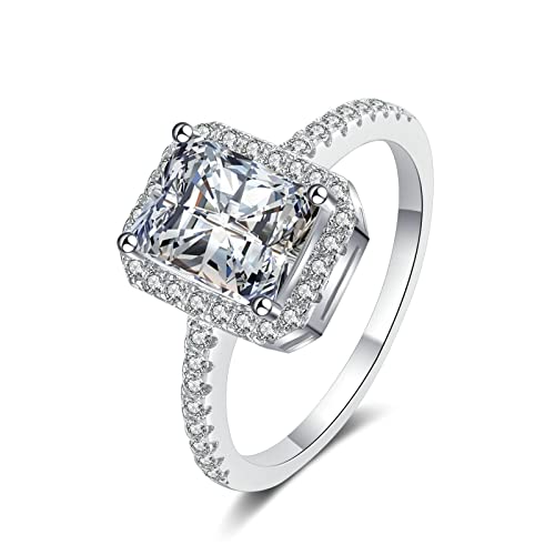 Lieson Eheringe für Frauen, Verlobung Ringe Silber 925 Klassisch Halo mit 4 Zinken Rechteckig Moissanit 2ct Hochzeit Ringe Damen Silber Gr. 48 (15.3) von Lieson