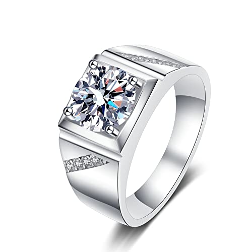 Lieson Eheringe für Männer, Hochzeit Ringe 925 Silber Breit Quadratisch Design mit Rund Moissanit 1ct Trauringe Herren Silber Große 62 (19.7) von Lieson