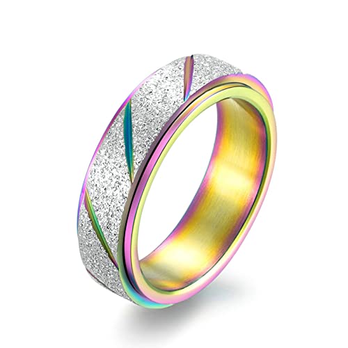 Lieson Frauen Männer Ringe Edelstahl Partnerringe, 6MM Drehbar mit Matt Streifen Verlobungsringe Freundschaftsringe Eheringe Hochzeitsringe für Herren Damen Bunt Gr.52 (16.6) von Lieson