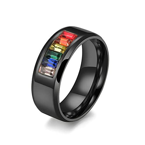 Lieson Frauen Männer Ringe Edelstahl Partnerringe, 8MM LGBT Regenbogen Zirkonia Verlobungsringe Freundschaftsringe Eheringe Hochzeitsringe für Herren Damen Schwarz Gr.60 (19.1) von Lieson