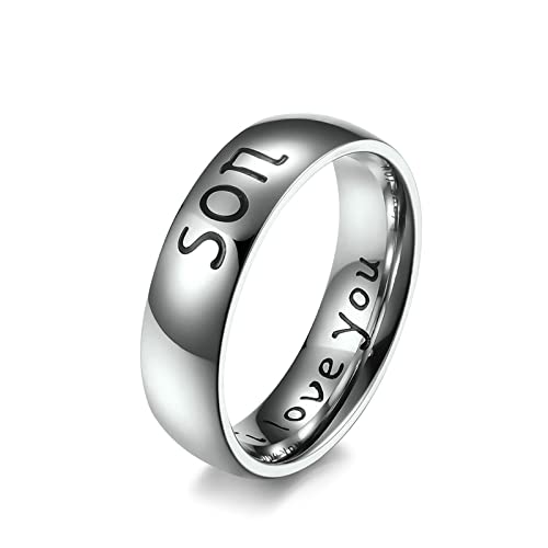 Lieson Frauen Männer Ringe Edelstahl Partnerringe, Poliert 6MM mit Gravur I love you Son Verlobungsringe Freundschaftsringe Hochzeitsringe für Herren Damen Silber Gr.60 (19.1) von Lieson