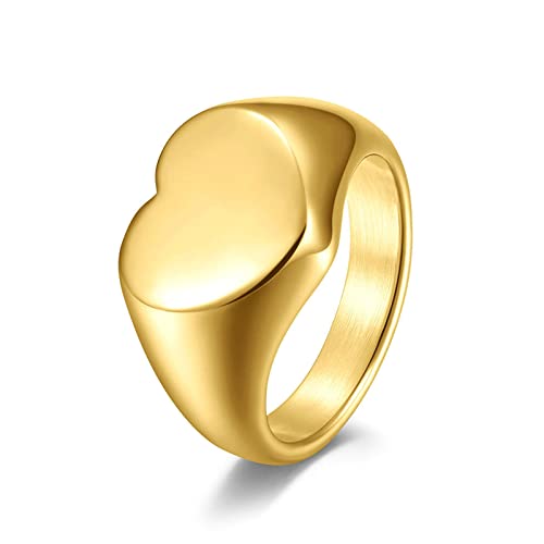 Lieson Frauen Männer Ringe Edelstahl Partnerringe, Poliert Herz Breit 13MM Gravur Personalisiert Verlobungsringe Freundschaftsringe Hochzeitsringe für Herren Damen Gold Gr.62 (19.7) von Lieson