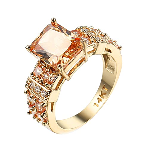 Lieson Frauen Ringe Gold, Vergoldeter Ring mit Stein Retro Freundschaftsringe Mädchen Rechteck Orange Zirkonia Ring Größe 57 (18.1) von Lieson