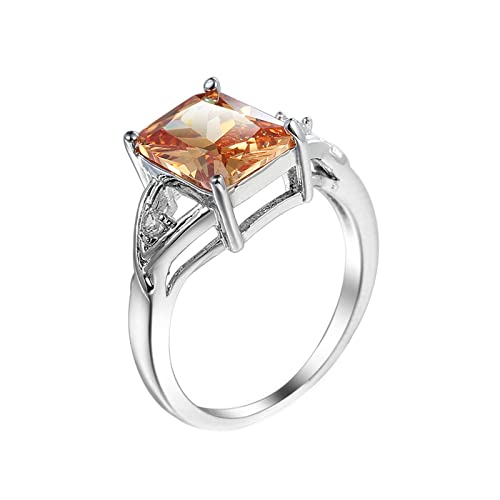 Lieson Frauen Ringe Weißgold, Damen Ring Verlobungsringe Vergoldet Vier Klauen Freundschaftsringe Damen Rechteck Orange Zirkonia Ring Größe 57 (18.1) von Lieson
