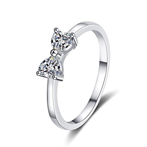 Lieson Freundschaftsringe Damen, Silberring Frauen 925 Silber Elegant Schleife Herz mit Moissanit 0.4ct Verlobung Ringe Silber Große 48 (15.3) von Lieson