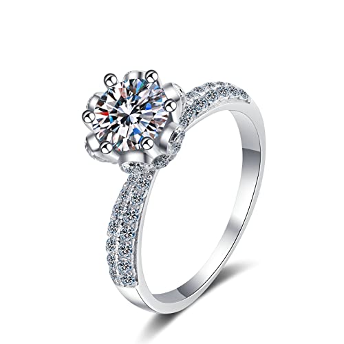 Lieson Freundschaftsringe Damen, Verlobung Ring Silber 925 Blume Halbe Ewigkeit 6 Zinken Rund Moissanit 3ct Hochzeitsringe Frauen Silber Große 49 (15.6) von Lieson