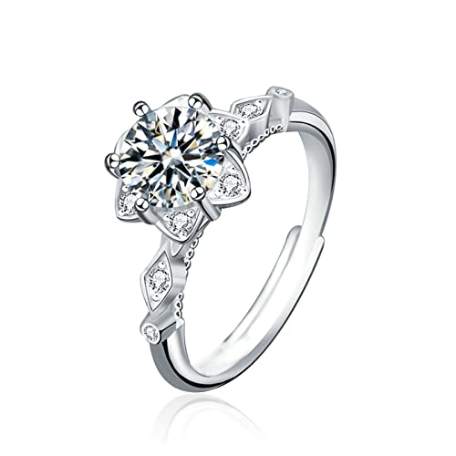 Lieson Freundschaftsringe Damen, Verlobung Ring Silber 925 Sonnenblume mit 6 Zinken Rund Moissanit 1ct Hochzeit Ring Frauen Silber Verstellbar von Lieson