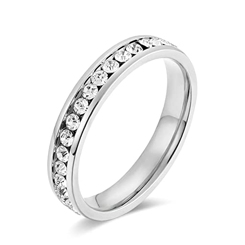 Lieson Freundschaftsringe Damen Edelstahl, Stapelring 4MM Zirkonia Verlobungsringe Eheringe Hochzeitsringe Partnerringe für Damen Silber Größe 49 (15.6) von Lieson