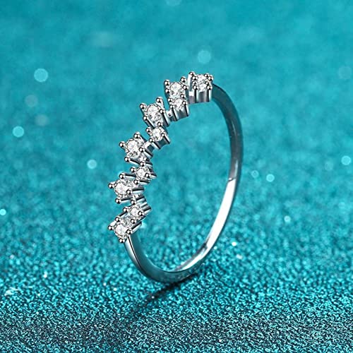 Lieson Freundschaftsringe Frauen, Damen Ring Silber 925 Dünn Welle Design mit 4 Zinken Rund Moissanit 0.41ct Ehering Silber Große 57 (18.1) von Lieson