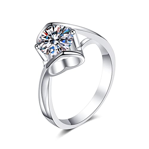 Lieson Freundschaftsringe Frauen, Ehering 925 Silber Damen Verdreht Hohl Herz Solitär Rund Moissanit 0.5ct Trauring Silber Gr. 54 (17.2) von Lieson