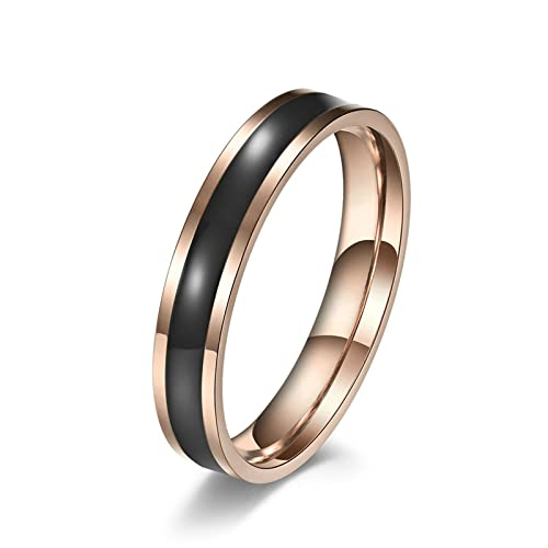 Lieson Freundschaftsringe Frauen Edelstahl, Poliert 4MM Emaille Schwarz Verlobungsringe Eheringe Hochzeitsringe Partnerringe für Damen Rosegold Größe 54 (17.2) von Lieson
