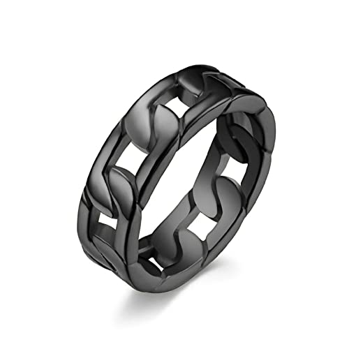 Lieson Freundschaftsringe Herren Edelstahl, 7MM Poliert Kettendesign Verlobungsringe Eheringe Hochzeitsringe Partnerringe für Herren Schwarz Gr.65 (20.7) von Lieson