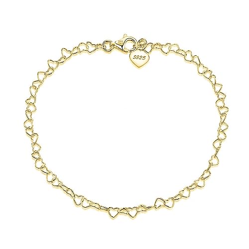 Lieson Fußkette Damen 925 Silber, Fußkettchen Hohl Herzkette Sommer Barfuß Strand Fusskette Gold, 25CM von Lieson