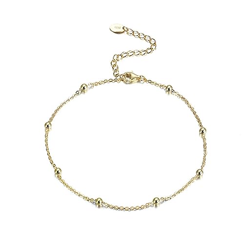 Lieson Fußketten für Damen 925 Silber, Fußkettchen Kette mit Perle Sommer Barfuß Strand Fusskette Gold, Verstellbare 21CM von Lieson